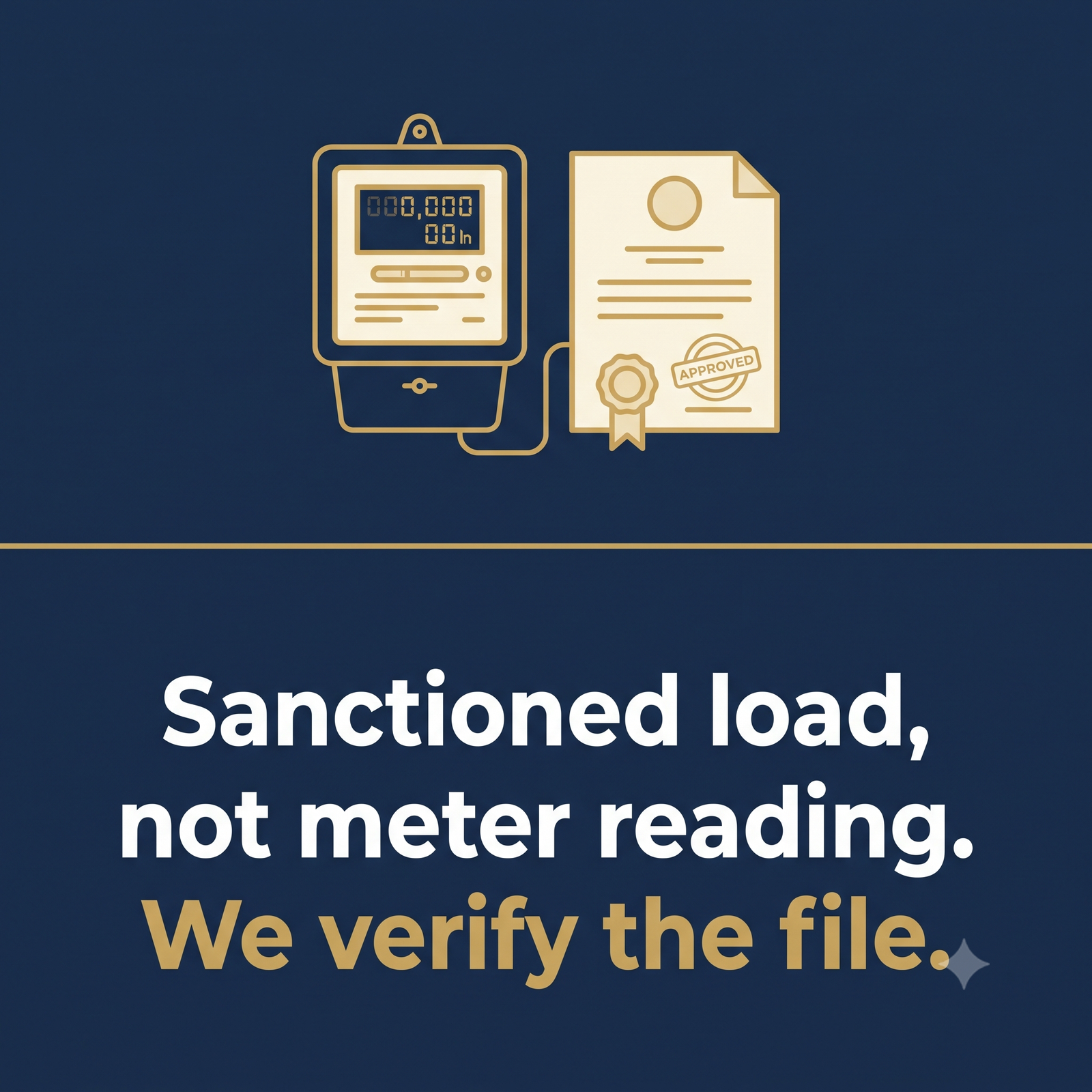 Sanctioned load, not meter reading — we verify the file
