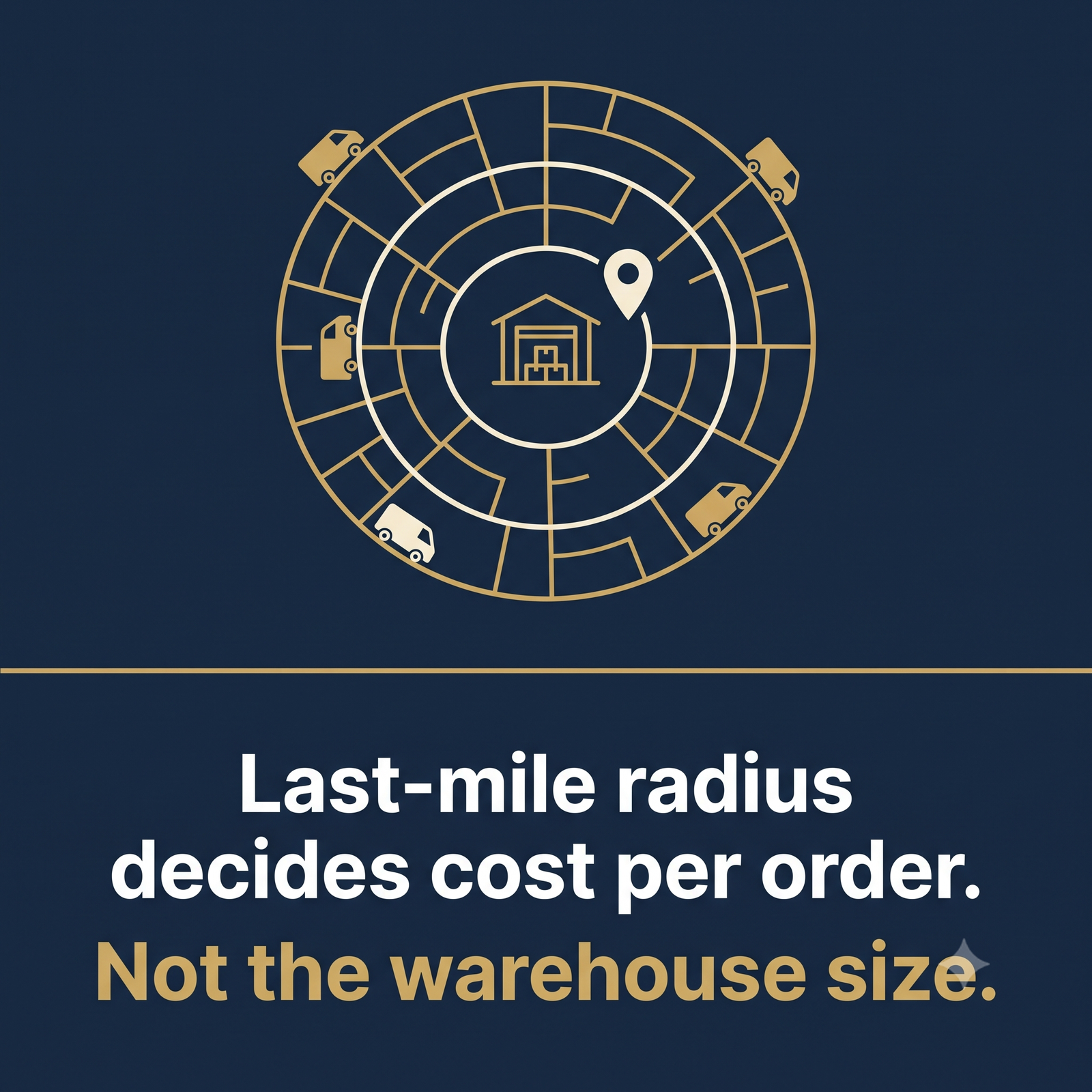 Last-mile radius decides cost per order — not warehouse size