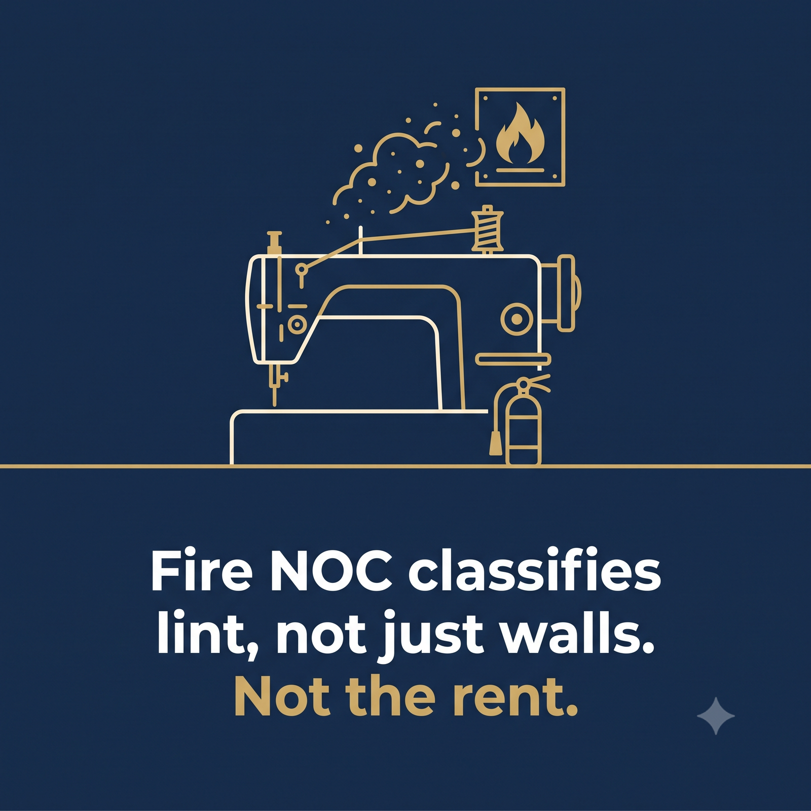 Fire NOC classifies lint, not just walls — not the rent